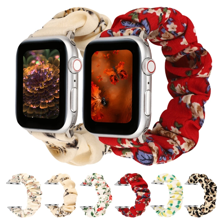 For Apple Watch Ultra 49mm&Watch Ultra 2 49mm / Series 9&8&7 45mm / SE 3&SE 2&6&SE&5&4 44mm / 3&2&1 42mm Cloth + Stainless Steel Hair Ring Watch Band(Red Floral) by bashfashion