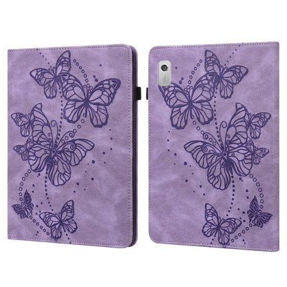 For Lenovo Tab M9 Embossed Butterfly Pattern Leather Tablet Case(Purple) by bashfashion