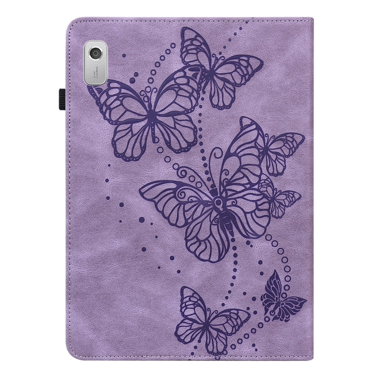 For Lenovo Tab M9 Embossed Butterfly Pattern Leather Tablet Case(Purple) by bashfashion