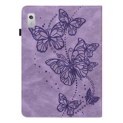 For Lenovo Tab M9 Embossed Butterfly Pattern Leather Tablet Case(Purple) by bashfashion