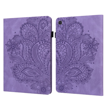 For Samsung Galaxy Tab S5e Peacock Embossed Pattern Leather Tablet Case(Purple) by bashfashion