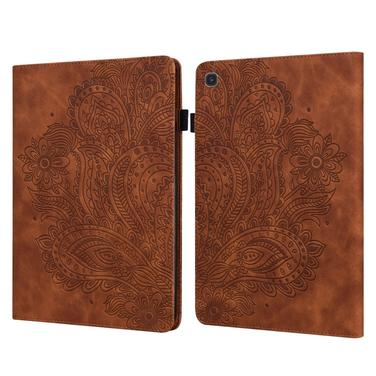 For Samsung Galaxy Tab S5e Peacock Embossed Pattern Leather Tablet Case(Brown) by bashfashion