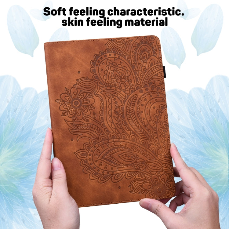 For Samsung Galaxy Tab S5e Peacock Embossed Pattern Leather Tablet Case(Brown) by bashfashion