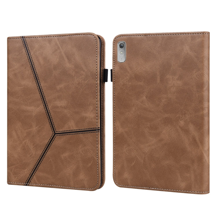 For Lenovo Tab P11 Gen 2 Embossed Striped Leather Tablet Case(Brown) by bashfashion