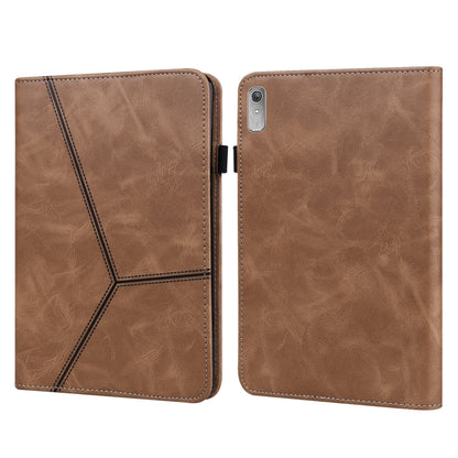 For Lenovo Tab P11 Gen 2 Embossed Striped Leather Tablet Case(Brown) by bashfashion