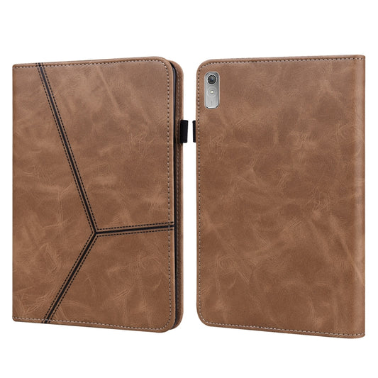 For Lenovo Tab P11 Gen 2 Embossed Striped Leather Tablet Case(Brown) by bashfashion