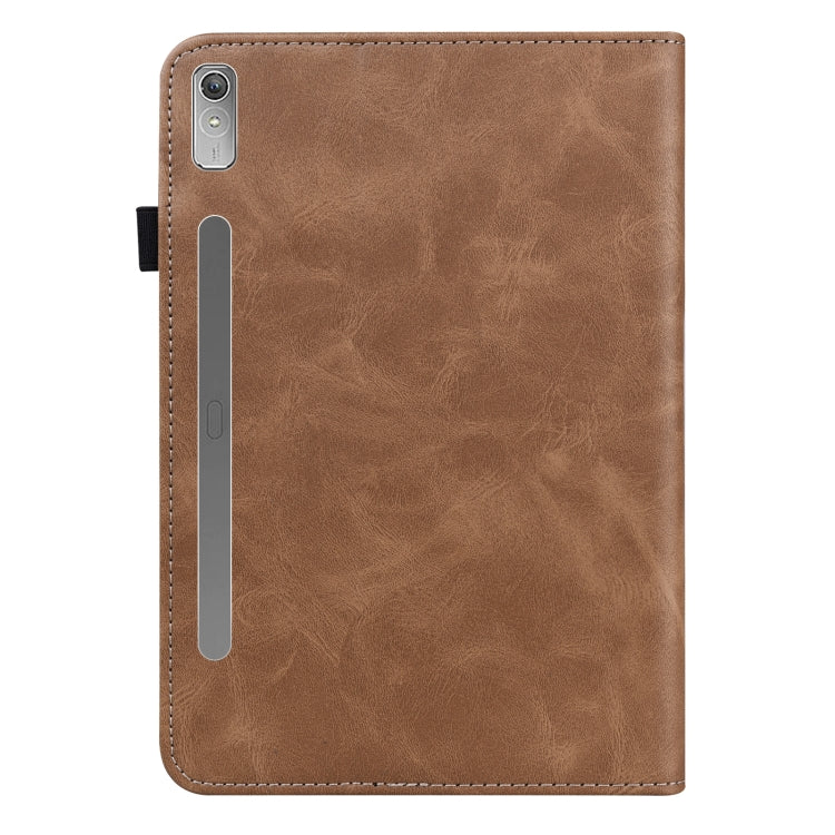 For Lenovo Tab P11 Pro Gen 2 Embossed Striped Leather Tablet Case(Brown) by bashfashion