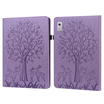 For Lenovo Tab M8 4th Gen TB-300FU Tree & Deer Pattern Embossed Leather Tablet Case(Purple) by bashfashion