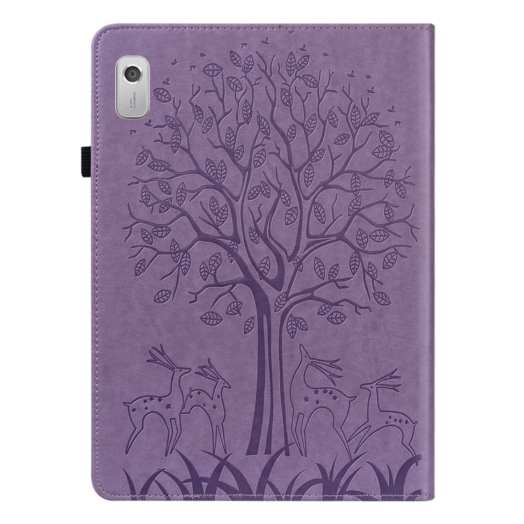 For Lenovo Tab M8 4th Gen TB-300FU Tree & Deer Pattern Embossed Leather Tablet Case(Purple) by bashfashion