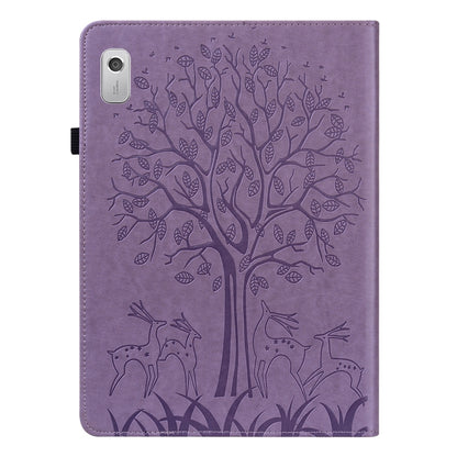 For Lenovo Tab M8 4th Gen TB-300FU Tree & Deer Pattern Embossed Leather Tablet Case(Purple) by bashfashion