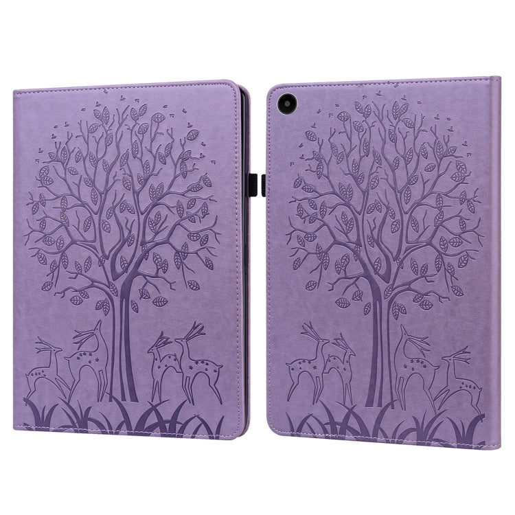For Huawei MatePad SE 10.4 2022 Tree & Deer Pattern Embossed Leather Tablet Case(Purple) by bashfashion