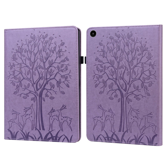 For Huawei MatePad SE 10.4 2022 Tree & Deer Pattern Embossed Leather Tablet Case(Purple) by bashfashion