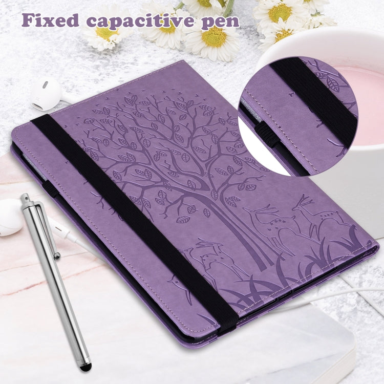 For Huawei MatePad SE 10.4 2022 Tree & Deer Pattern Embossed Leather Tablet Case(Purple) by bashfashion