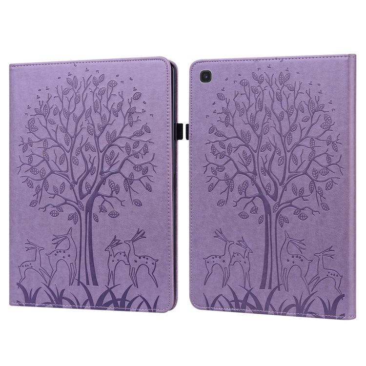 For Samsung Galaxy Tab S5e Tree & Deer Pattern Embossed Leather Tablet Case(Purple) by bashfashion