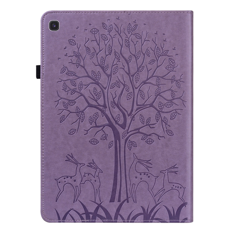For Samsung Galaxy Tab S5e Tree & Deer Pattern Embossed Leather Tablet Case(Purple) by bashfashion