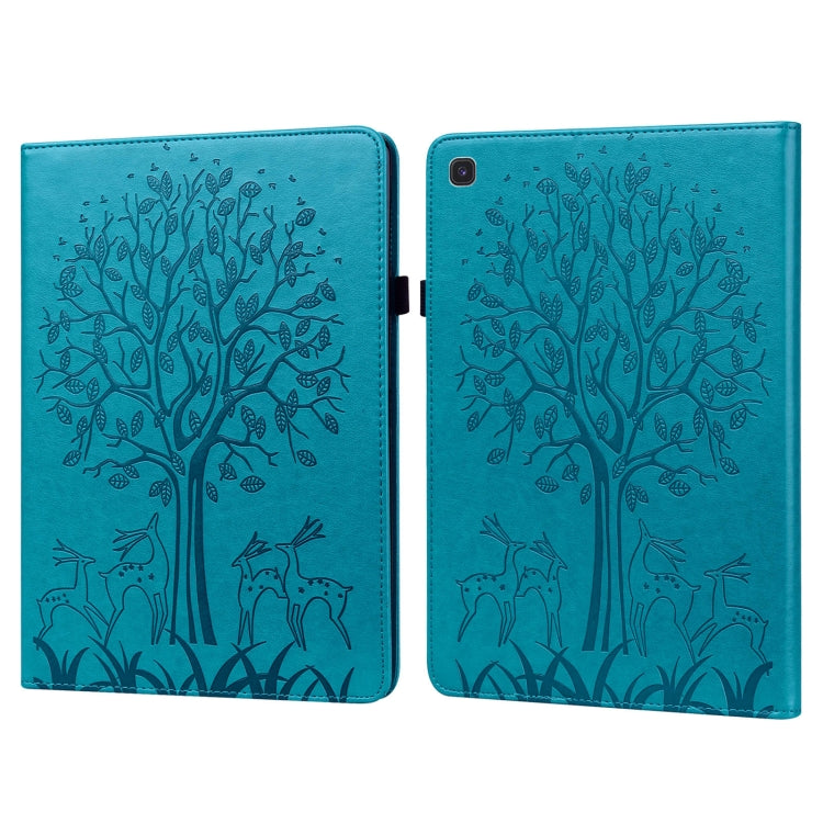 For Samsung Galaxy Tab S5e Tree & Deer Pattern Embossed Leather Tablet Case(Blue) by bashfashion