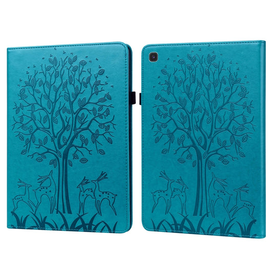 For Samsung Galaxy Tab S5e Tree & Deer Pattern Embossed Leather Tablet Case(Blue) by bashfashion
