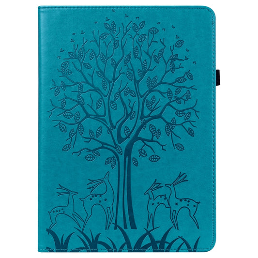 For Samsung Galaxy Tab S5e Tree & Deer Pattern Embossed Leather Tablet Case(Blue) by bashfashion