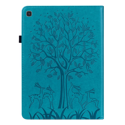 For Samsung Galaxy Tab S5e Tree & Deer Pattern Embossed Leather Tablet Case(Blue) by bashfashion