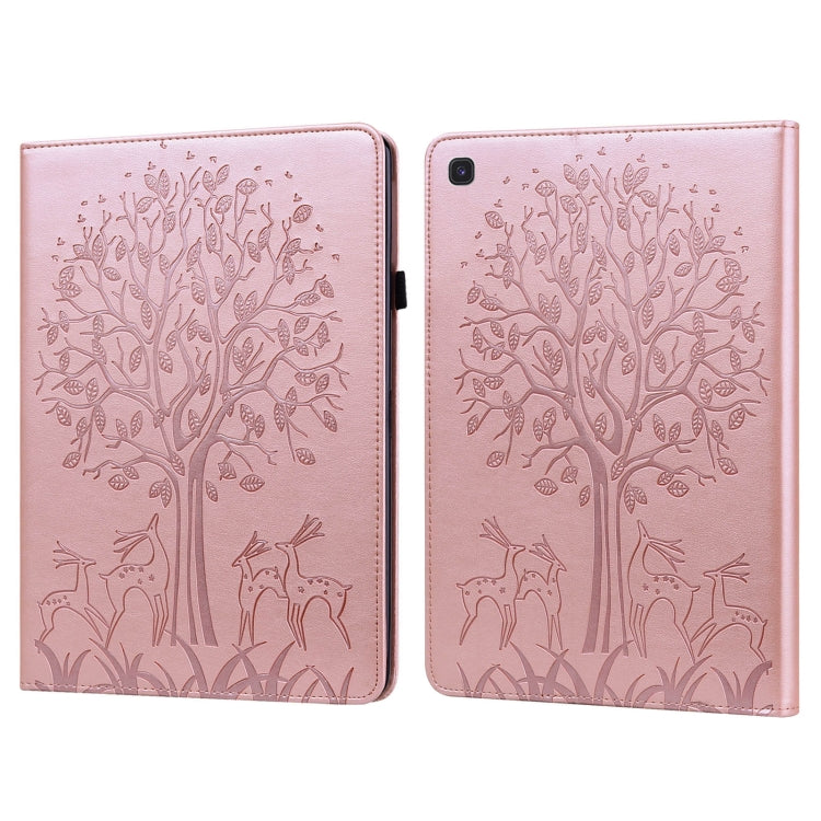 For Samsung Galaxy Tab S5e Tree & Deer Pattern Embossed Leather Tablet Case(Pink) by bashfashion