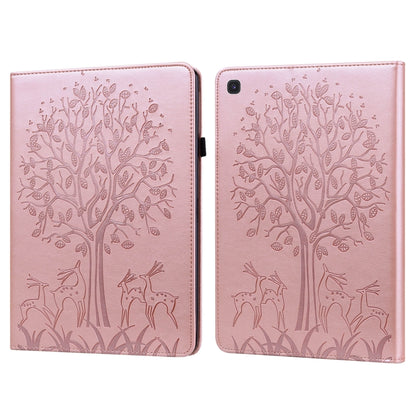For Samsung Galaxy Tab S5e Tree & Deer Pattern Embossed Leather Tablet Case(Pink) by bashfashion