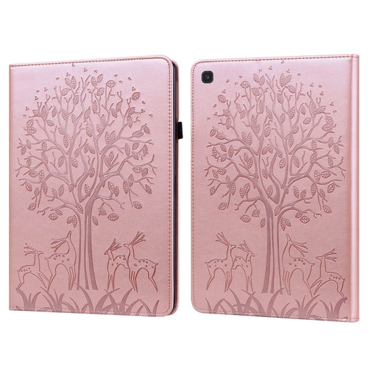 For Samsung Galaxy Tab S5e Tree & Deer Pattern Embossed Leather Tablet Case(Pink) by bashfashion