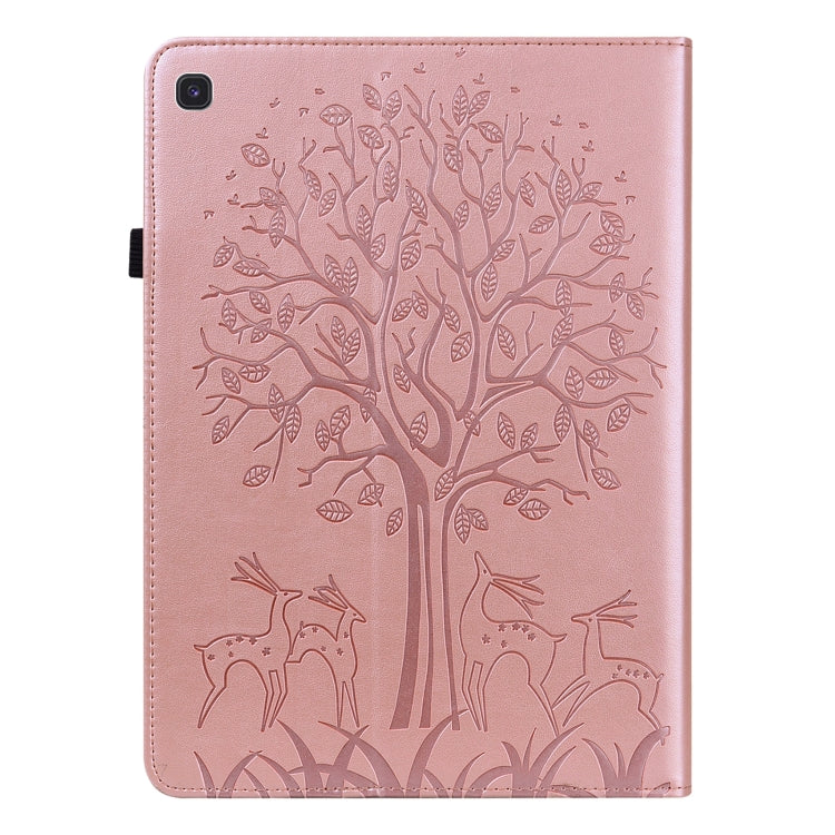 For Samsung Galaxy Tab S5e Tree & Deer Pattern Embossed Leather Tablet Case(Pink) by bashfashion