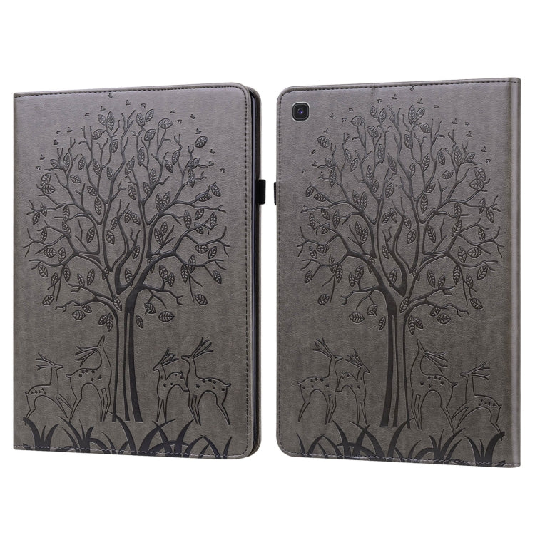For Samsung Galaxy Tab S5e Tree & Deer Pattern Embossed Leather Tablet Case(Grey) by bashfashion
