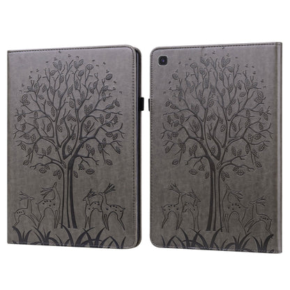 For Samsung Galaxy Tab S5e Tree & Deer Pattern Embossed Leather Tablet Case(Grey) by bashfashion