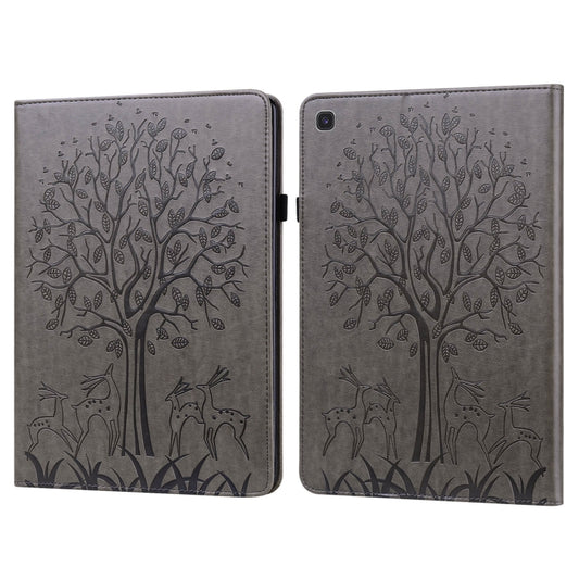 For Samsung Galaxy Tab S5e Tree & Deer Pattern Embossed Leather Tablet Case(Grey) by bashfashion