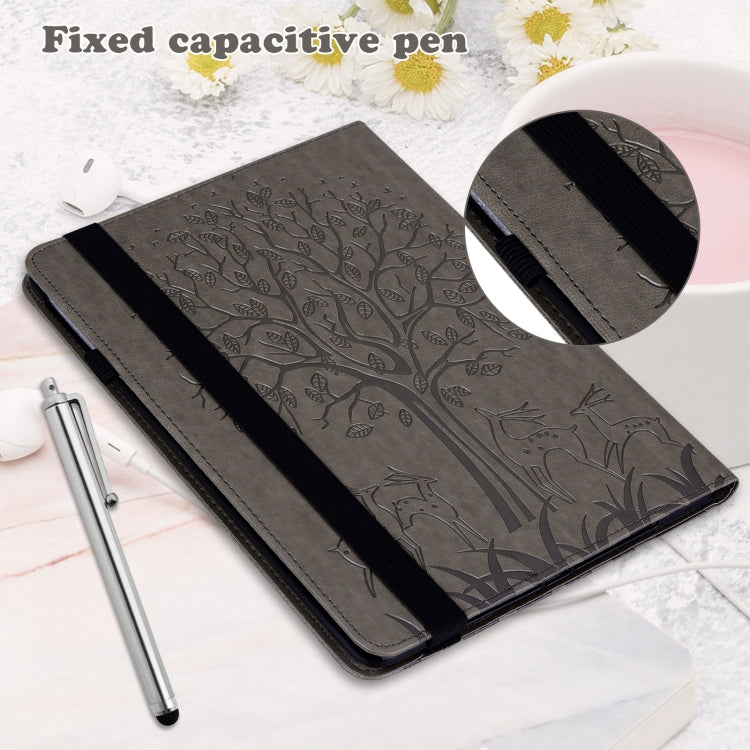 For Samsung Galaxy Tab S5e Tree & Deer Pattern Embossed Leather Tablet Case(Grey) by bashfashion