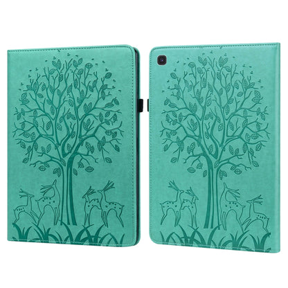 For Samsung Galaxy Tab S5e Tree & Deer Pattern Embossed Leather Tablet Case(Green) by bashfashion