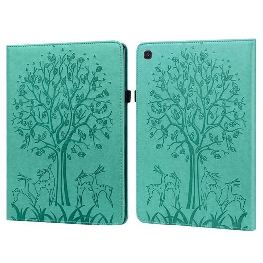 For Samsung Galaxy Tab S5e Tree & Deer Pattern Embossed Leather Tablet Case(Green) by bashfashion