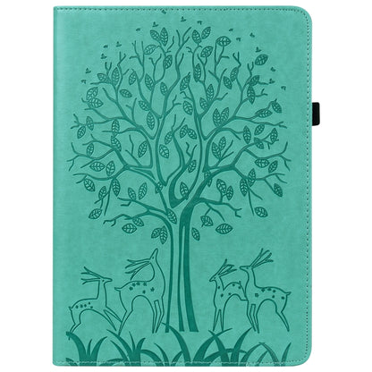 For Samsung Galaxy Tab S5e Tree & Deer Pattern Embossed Leather Tablet Case(Green) by bashfashion
