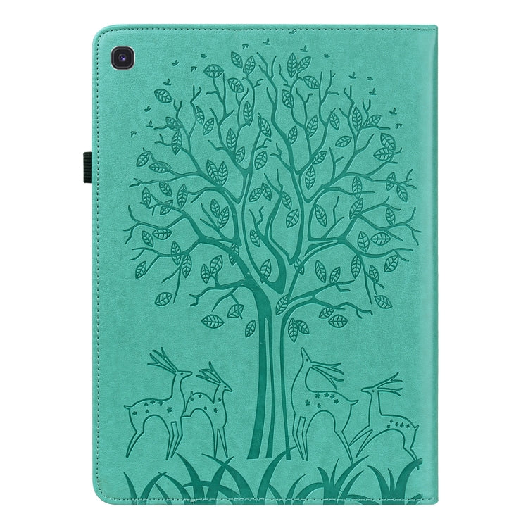 For Samsung Galaxy Tab S5e Tree & Deer Pattern Embossed Leather Tablet Case(Green) by bashfashion