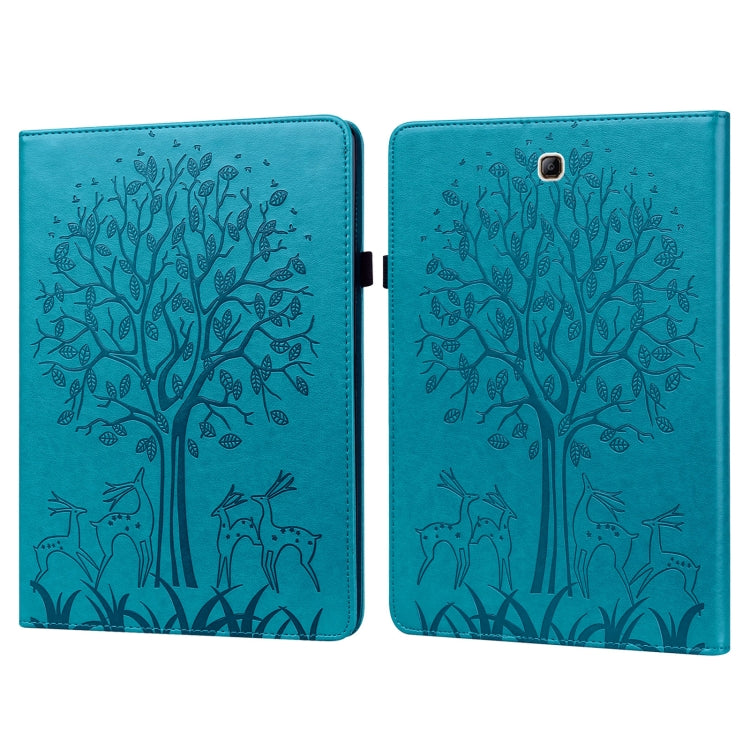For Samsung Galaxy Tab A 9.7 T550 / T555 Tree & Deer Pattern Embossed Leather Tablet Case(Blue) by bashfashion