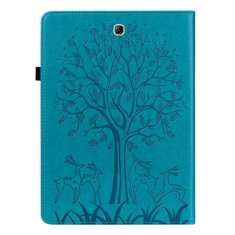 For Samsung Galaxy Tab A 9.7 T550 / T555 Tree & Deer Pattern Embossed Leather Tablet Case(Blue) by bashfashion