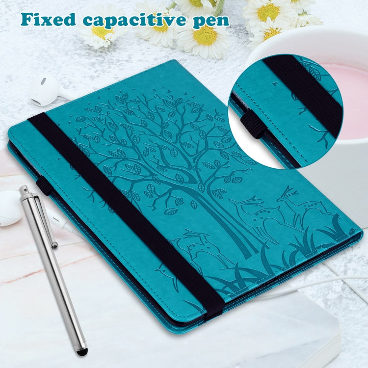 For Samsung Galaxy Tab A 9.7 T550 / T555 Tree & Deer Pattern Embossed Leather Tablet Case(Blue) by bashfashion