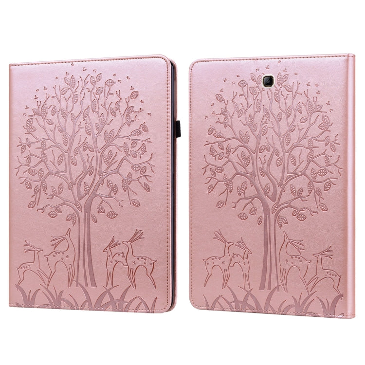 For Samsung Galaxy Tab A 9.7 T550 / T555 Tree & Deer Pattern Embossed Leather Tablet Case(Pink) by bashfashion