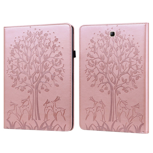 For Samsung Galaxy Tab A 9.7 T550 / T555 Tree & Deer Pattern Embossed Leather Tablet Case(Pink) by bashfashion