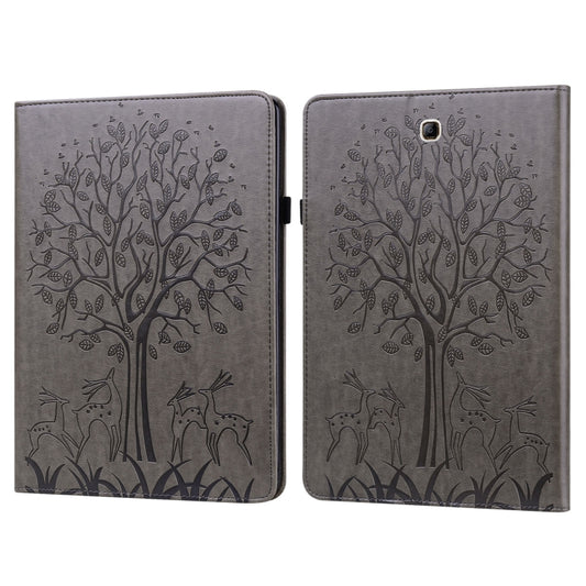 For Samsung Galaxy Tab A 9.7 T550 / T555 Tree & Deer Pattern Embossed Leather Tablet Case(Grey) by bashfashion