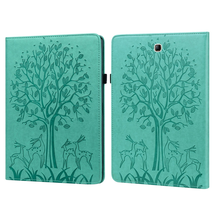For Samsung Galaxy Tab A 9.7 T550 / T555 Tree & Deer Pattern Embossed Leather Tablet Case(Green) by bashfashion