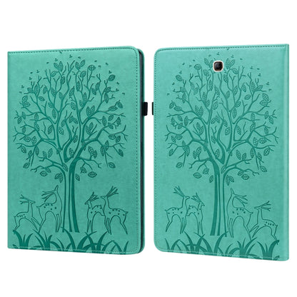 For Samsung Galaxy Tab A 9.7 T550 / T555 Tree & Deer Pattern Embossed Leather Tablet Case(Green) by bashfashion
