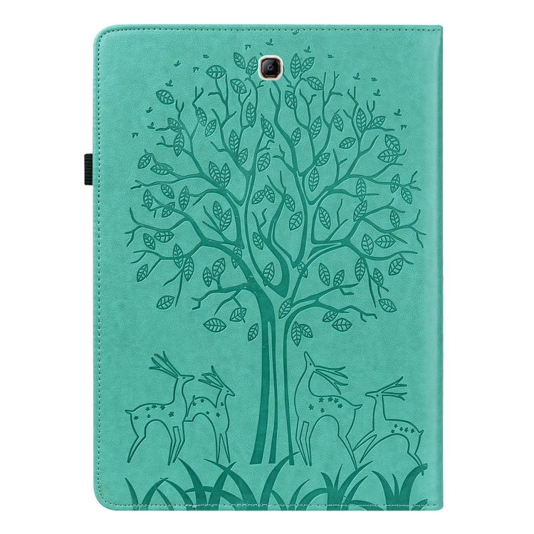 For Samsung Galaxy Tab A 9.7 T550 / T555 Tree & Deer Pattern Embossed Leather Tablet Case(Green) by bashfashion
