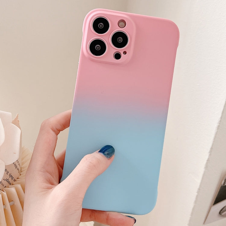 For iPhone 14 Pro Max Frameless Skin Feel Gradient Phone Case(Pink + Light Blue) by bashfashion