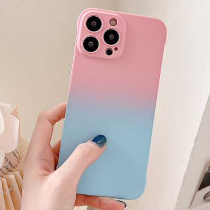 For iPhone 14 Pro Max Frameless Skin Feel Gradient Phone Case(Pink + Light Blue) by bashfashion
