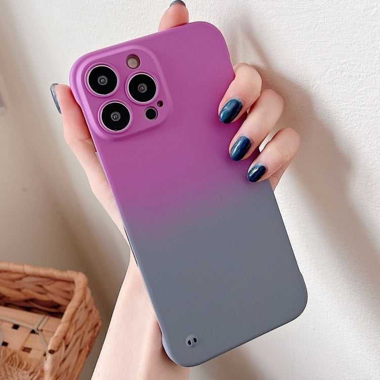 For iPhone 14 Pro Max Frameless Skin Feel Gradient Phone Case(Dark Purple + Grey) by bashfashion
