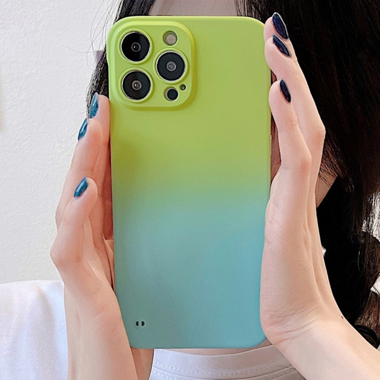 For iPhone 14 Pro Max Frameless Skin Feel Gradient Phone Case(Green + Light Blue) by bashfashion