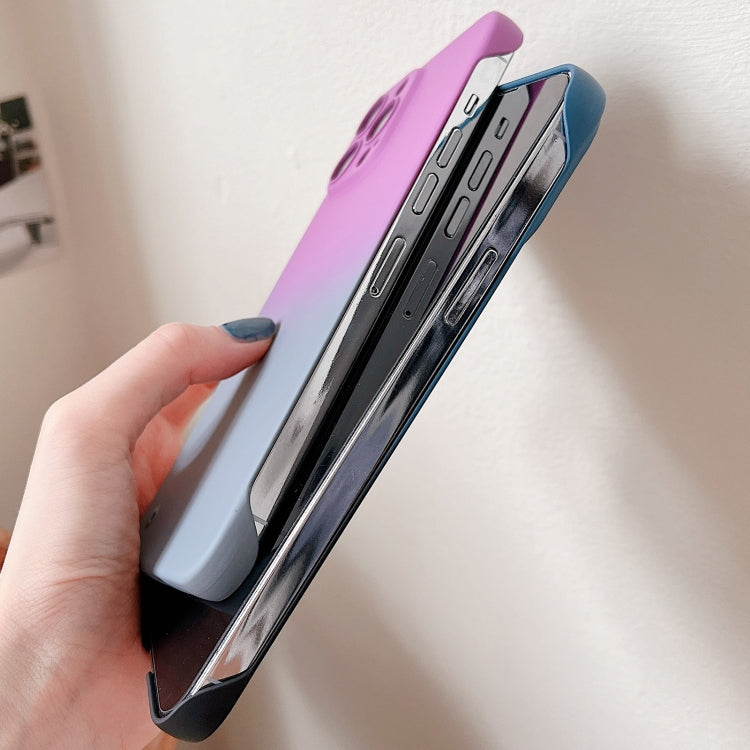 For iPhone 12 Frameless Skin Feel Gradient Phone Case(Light Purple + Light Blue) by bashfashion