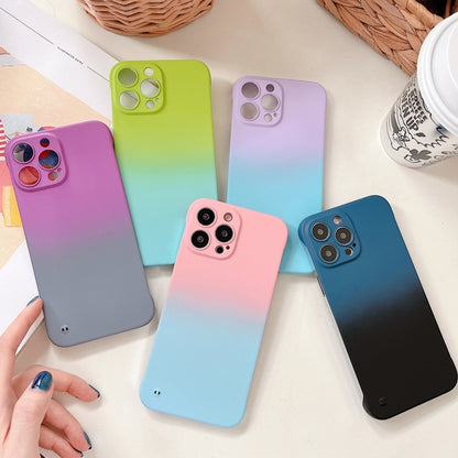 For iPhone XS / X Frameless Skin Feel Gradient Phone Case(Green + Light Blue) by bashfashion